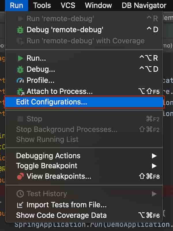 IntelliJ IDEA のメニュー -> Run -> Edit Configurations を開きます。